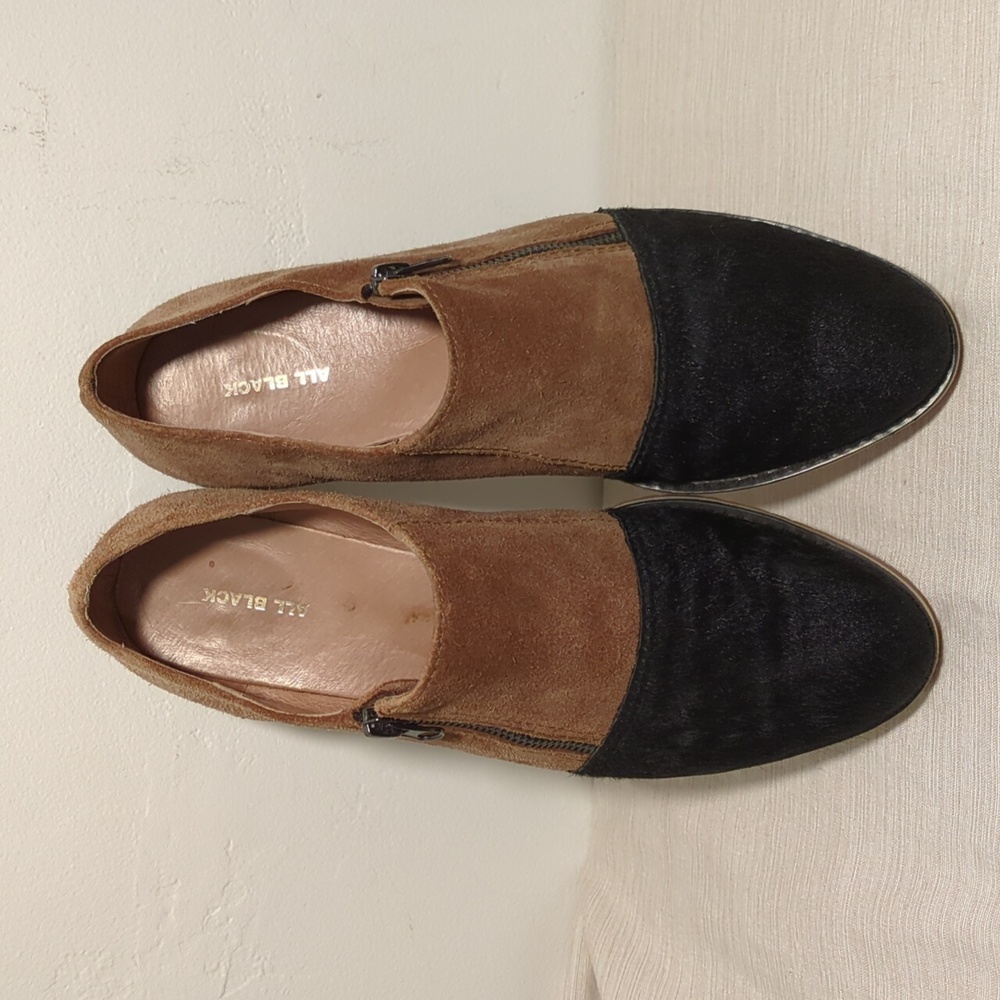 'All Black' Brown/Tan Suede and Black Cowhide Flats - Size 41 (10)